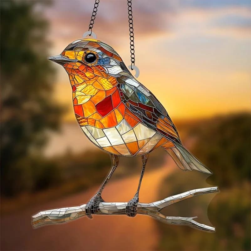 Large Robin Bird On Branch Suncatcher Stained Glass Effect Hanging Window Ornament Windows Garden Or Indoor Spaces Acrylic board