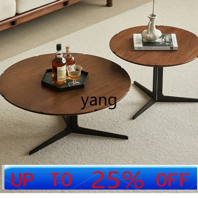 LHH black walnut mother and child coffee table size round combination solid wood coffee table TV cabinet combination