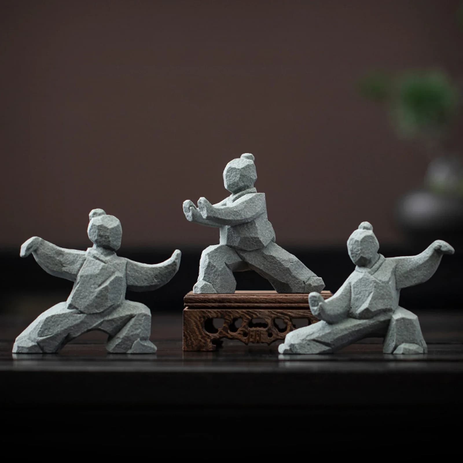 Creative Chinese Style Stone Statue TaiChi Master Figurine Vintage Antique Garden Bonsai Ornament Tabletop Handicraft Decor Gift