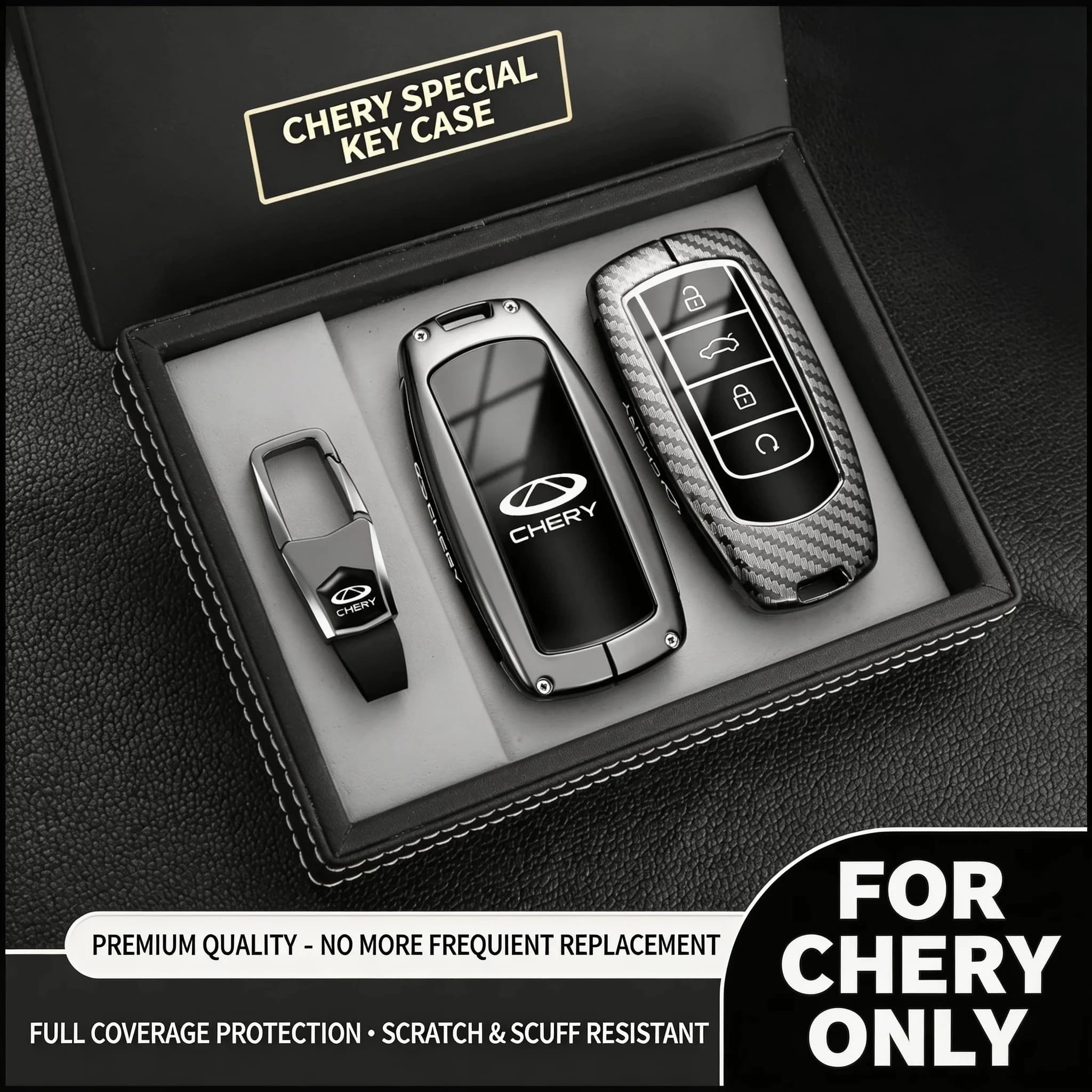 Zinc Alloy Carbon Fiber Texture Key Fob Cover Fit Chery Tiggo7 Tiggo8 Pro Omoda5 Jaecoo J7 J8 Jetour X70 X90 Keyless‑Entry Inter