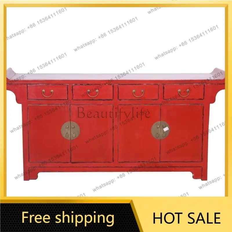 XX. New Chinese solid wood retro multi-layer shoe cabinet upturned dining side cabinet
