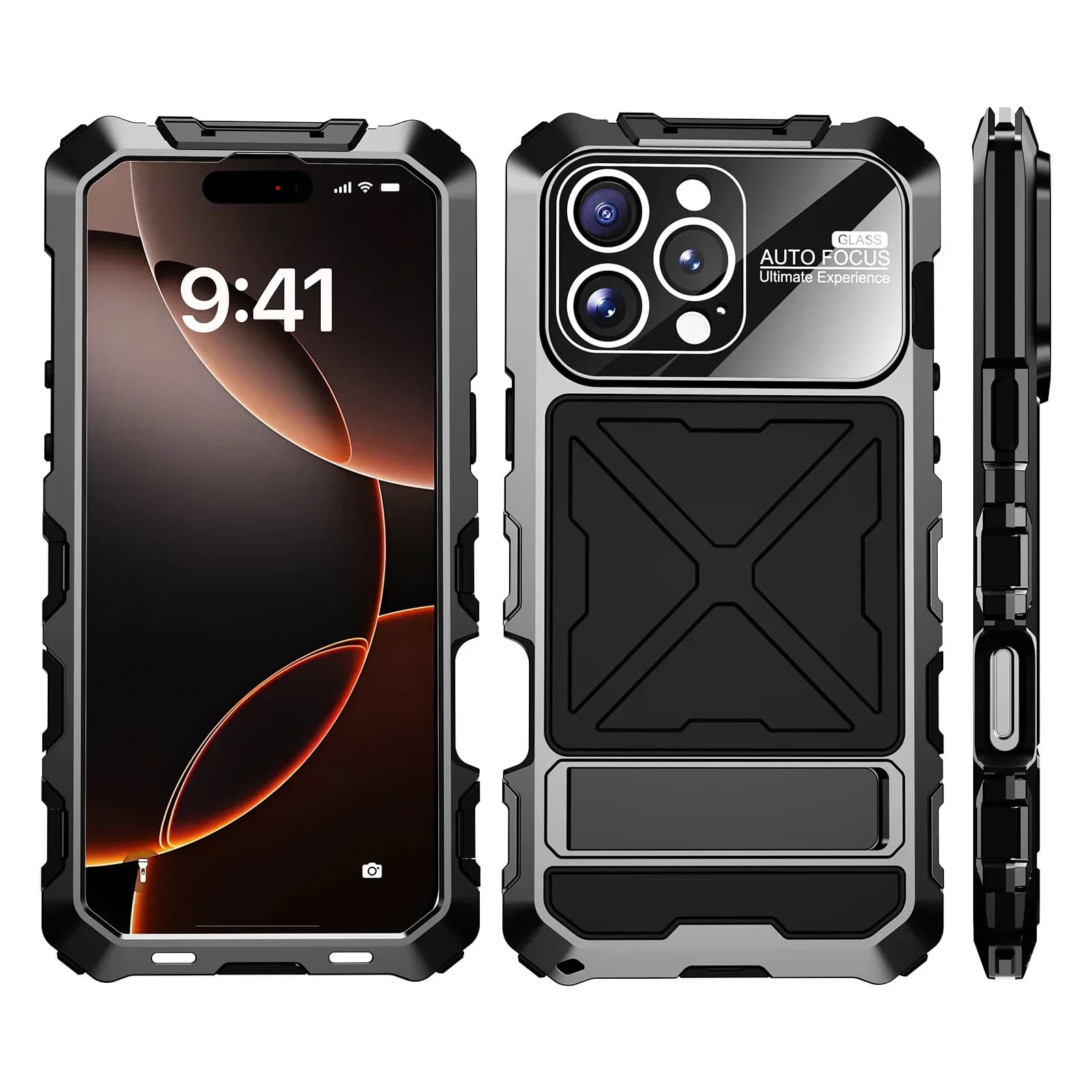 Silicone Metal Bumper Anti-fall Shockproof Case For iPhone 16 15 Pro Max 14 Plus Heavy Duty Glass Screen Protection Cover