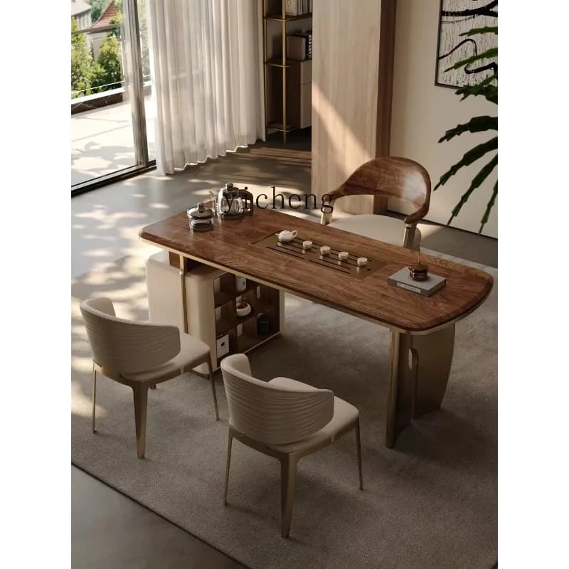 High-end Tea Table And Chair Combination Boss Office Tea Table High-end Walnut Surface New Chinese HomeX24