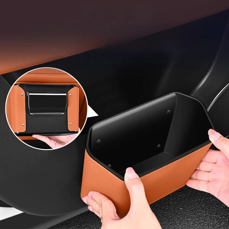 Car Trash Can Automotive Door Storage Box Leather Seat Back Hanging Cup Umbrella Holder Paper Napkin Organizer Pocket Interior