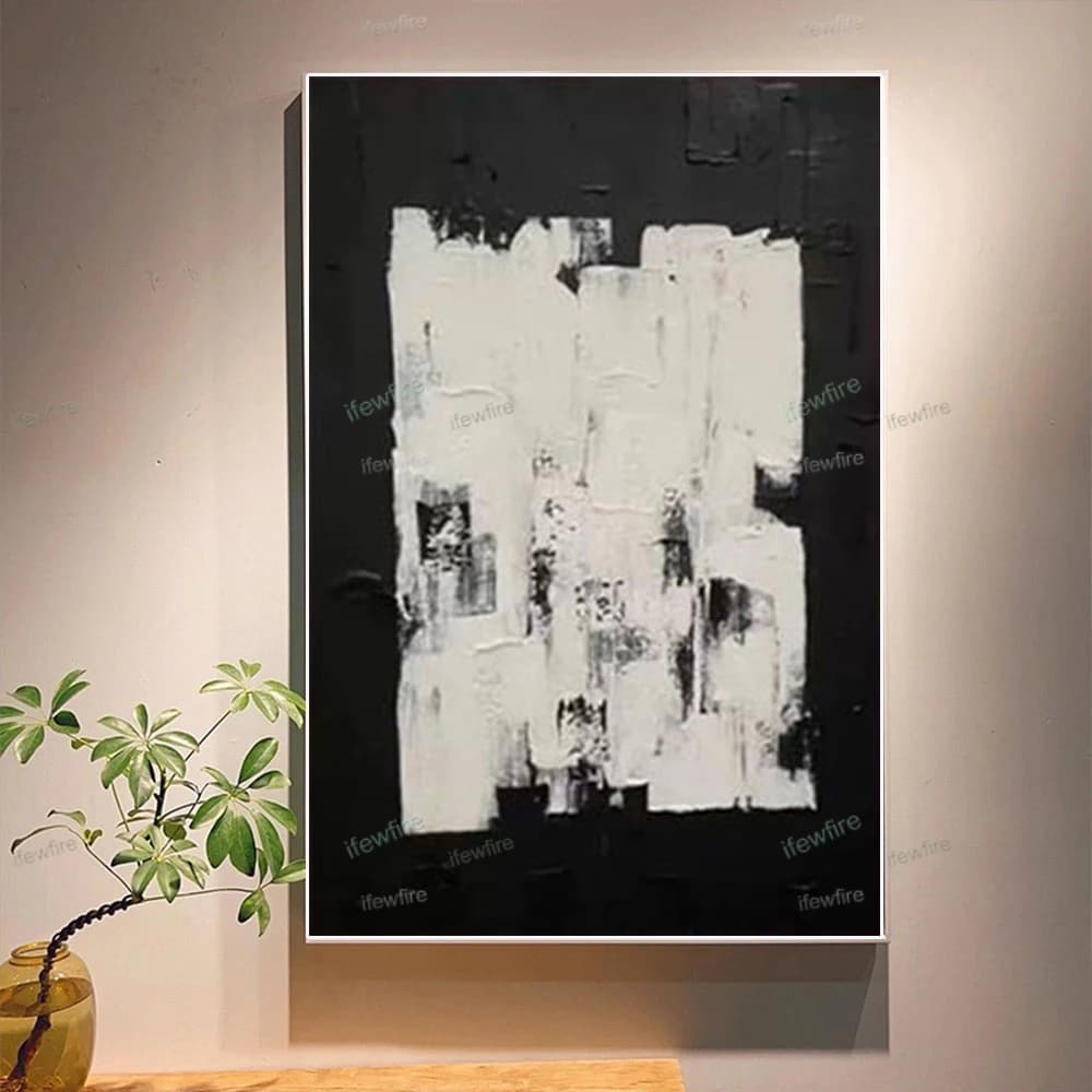 100% hand drawn black and white abstract oil painting original wall painting home living room decoration paint interior aestheti