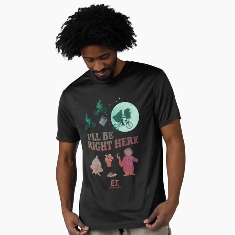 E.T. I'll Be Right Here The Extra Terrestrial  t shirt Retro Alien Movie Graphic Tee for Sci-Fi Fans 100% cotton All size Tops