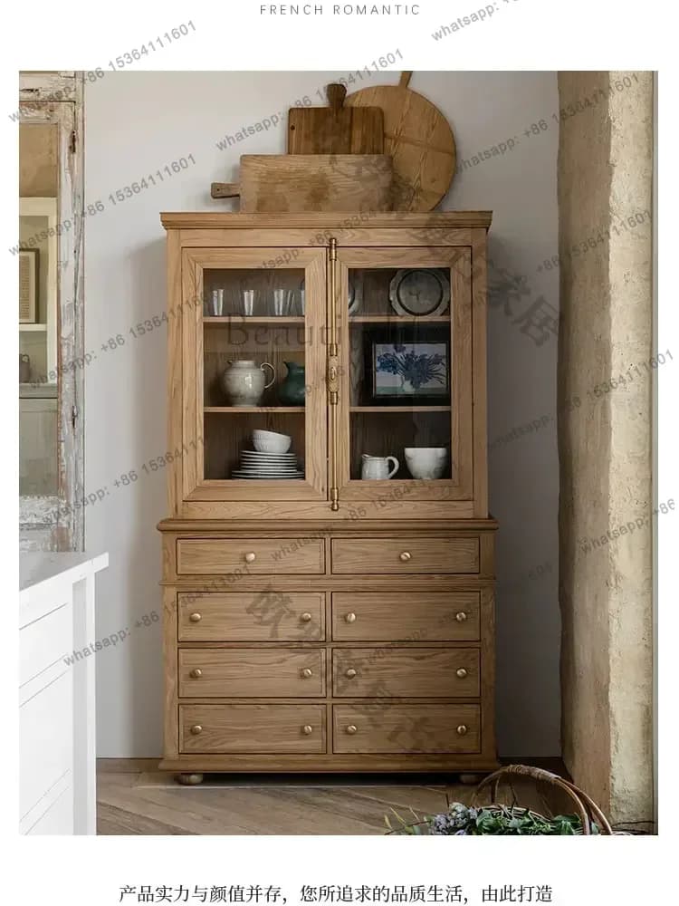yj7 French solid wood dining side with glass door wine cabinet American living room wall rack household high cabinet
