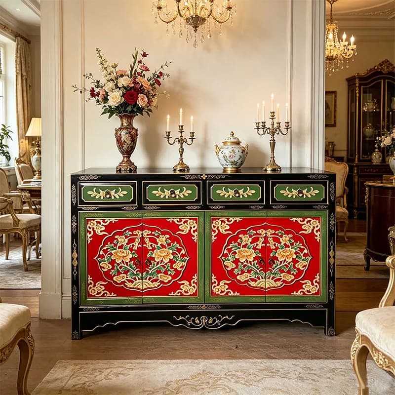 Yjq new Chinese-style household dining side shoe cabinet integrated against the wall solid wood decorative porch cabinet storage