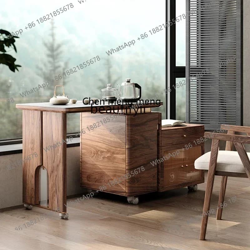 CC Balcony Solid wood tea table Modern retractable small  cart Kung Fu household movable tea table