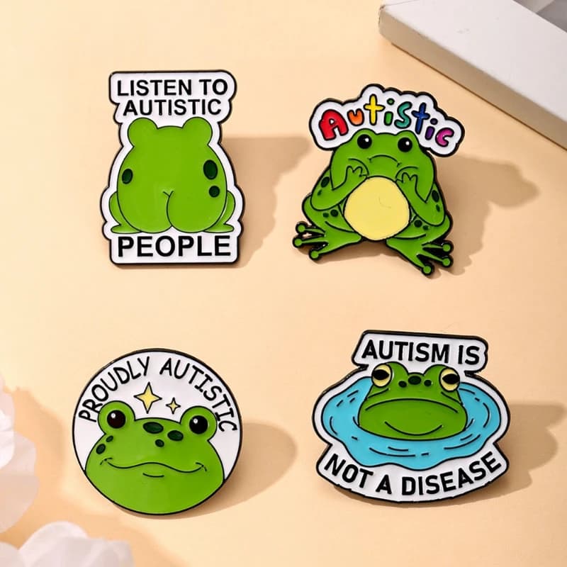 Autism Awareness Theme Pin Cartoon Frog Design Enamel Drip Alloy Badge Brooch Unisex DIY Clothes Bags Hat Scarf T-shirt Jeans