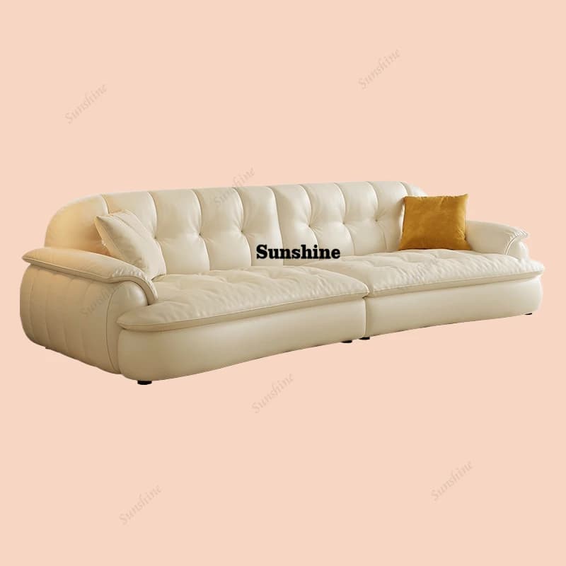 Modern Simple Small Apartment Marshmallow Straight Curved Leather Sofa