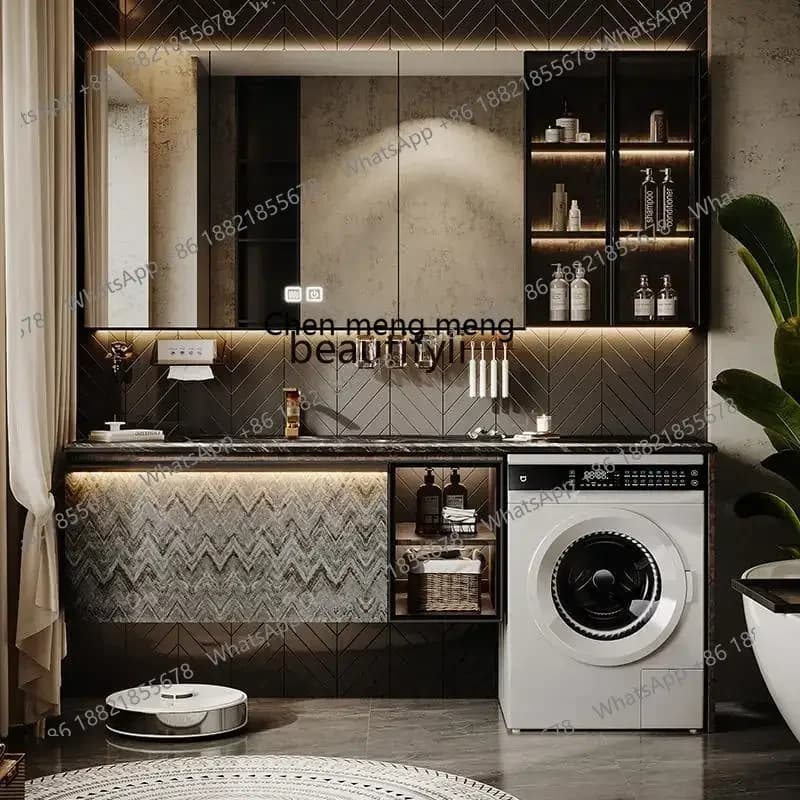 xz1X1Bathroom Cabinet Washing Machine Cabinet Rock Slate Hot Bending Integrated Basin Washing Table Hand Washbasin Cabinet