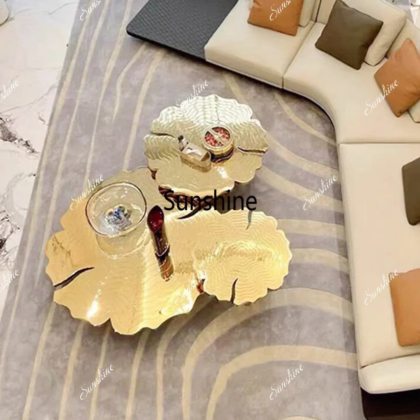 Small apartment living room household villa high-end special-shaped metal creative tea table round