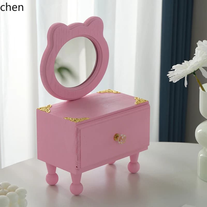 DSA Wooden Mirror Jewelry Box Vintage Storage Box Makeup Vanity New Wedding Housewarming Gift Storage Cabinet