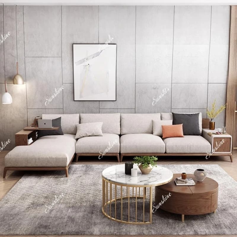 Nordic solid wood whole size apartment modern simple corner sofa