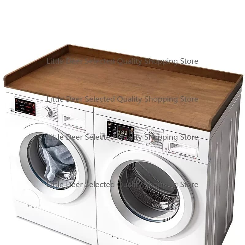 Wooden Laundry Room Topper Washer Dryer Countertop Organizer Table for Folding Clothes and Storage Trays