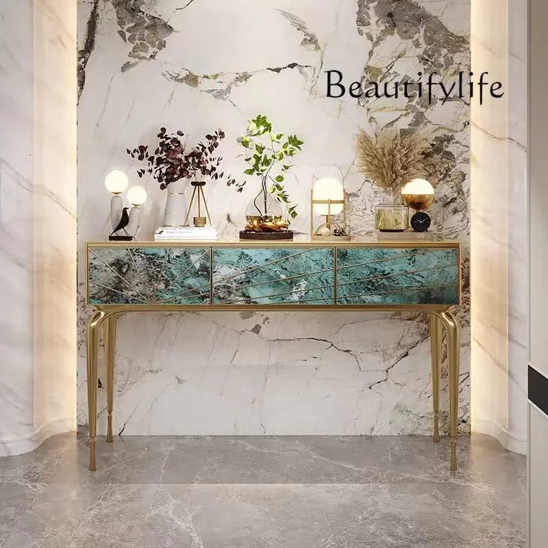 M Italian Light Luxury Amazon Greenstone Entrance Living Room High-end Natural Agate Metal Entrance Table