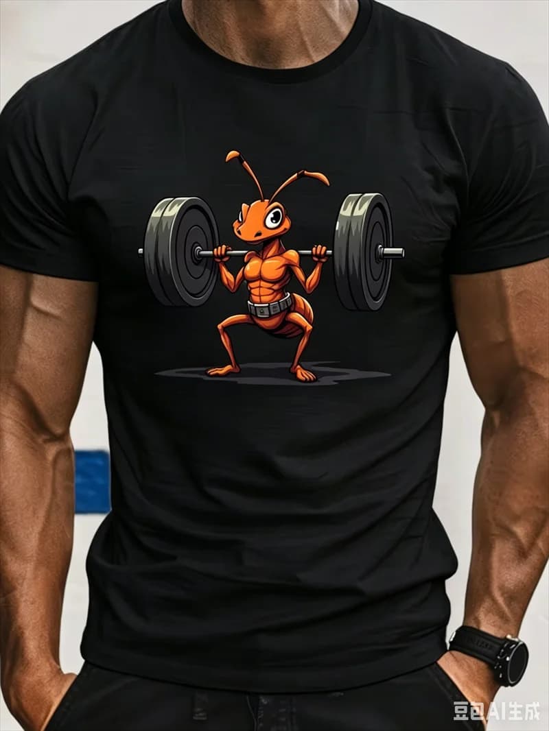 Funny Strong Ant Weightlifting printing Men's T-shirt Fashionable Summer Breathable Daily Fitness Running Shirt Men's Clothing