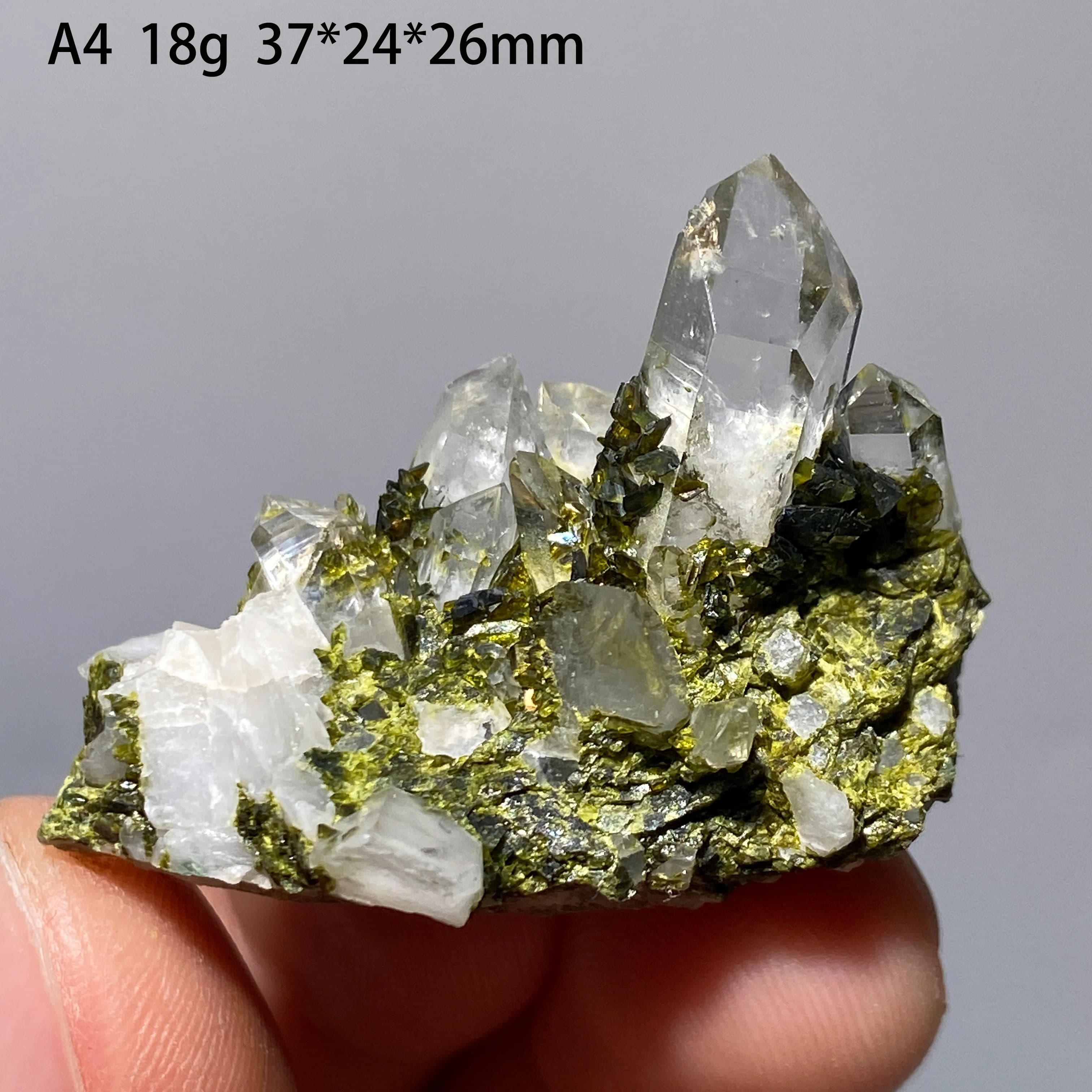 100% Natural Green Epidote with Clear Quartz Crystal Symbiosis Rough Specimen Healing Teaching Stone for Home Decor