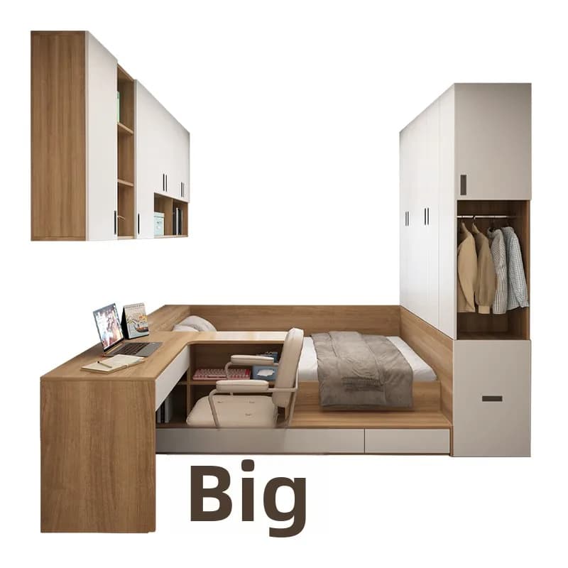 Small apartment high box tatami with desk bed wardrobe integrated bed combination board small room multi-function single bed