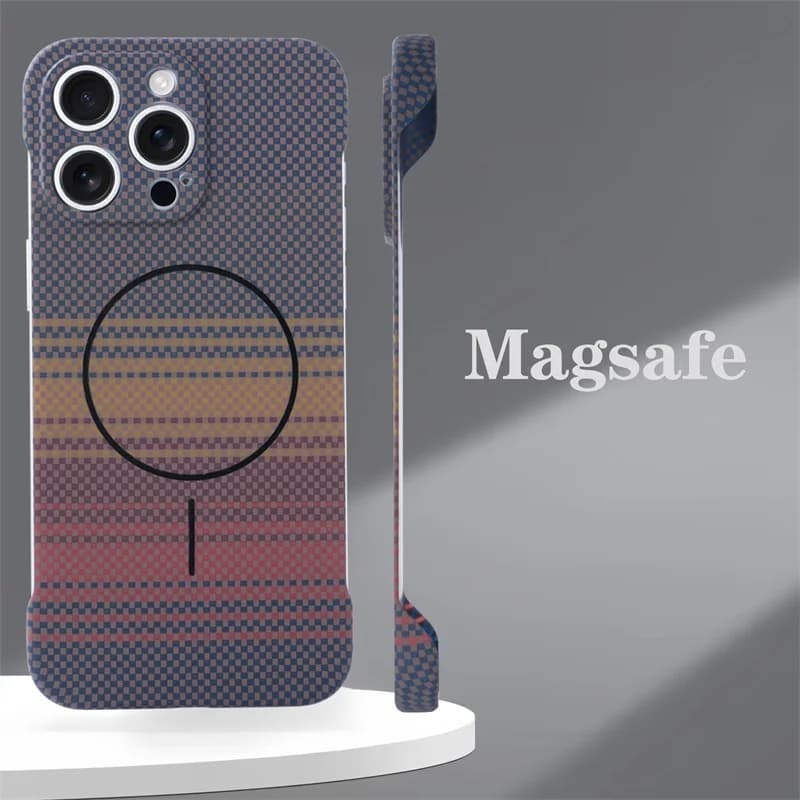 Magsafe Carbon Fiber Frameless Case for iPhone 16 Pro Max 15 14 13 12 11 Pro Max Wireless Charging Ultra-Thin Protective Cover