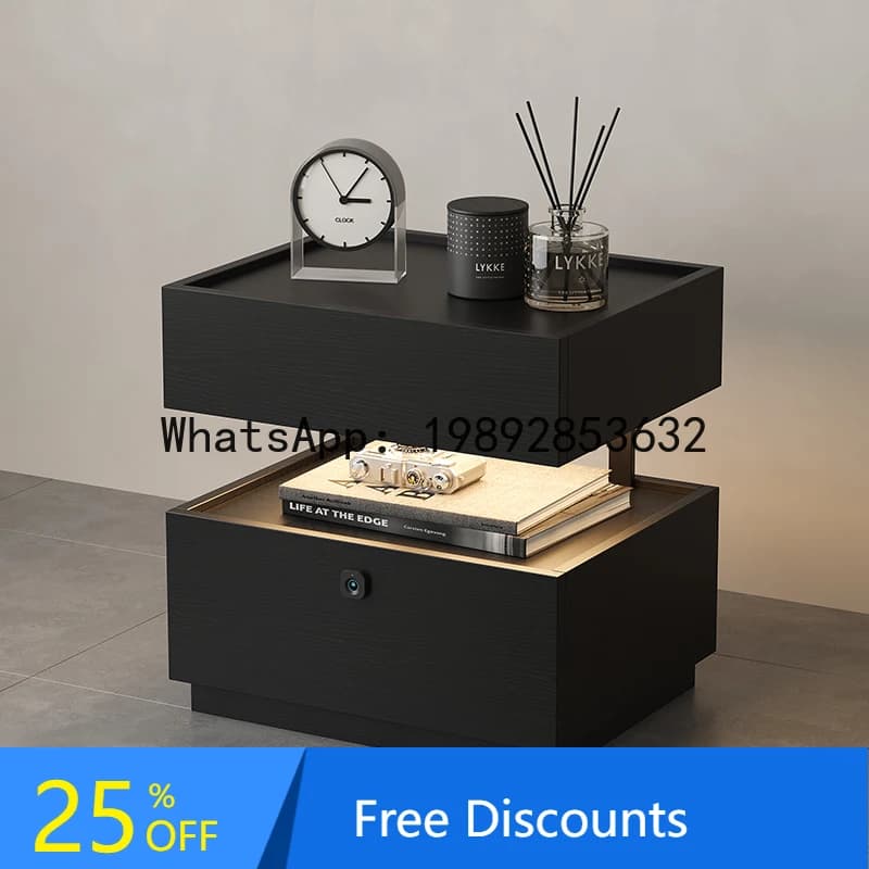 YFY Modern Floating Bedside Table with Sensor Night Light, Small Storage Cabinet for Bedroom, Bedside Storage Cabinet