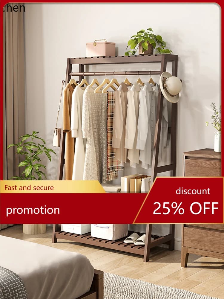ZMLClothes Rack Floor-standing Bedroom Coat Rack Solid Wood Storage Rack Home Simple Indoor Organizer
