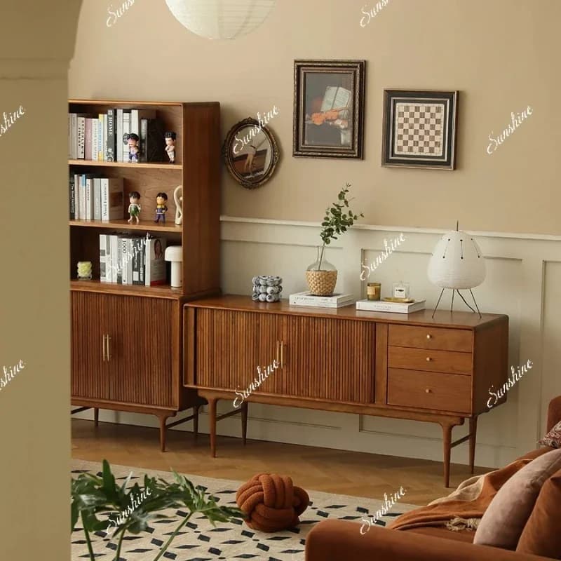 Retro dining side cabinet, cherry wood organ, rolling shutter door, living room solid wood sofa side cabinet  FT