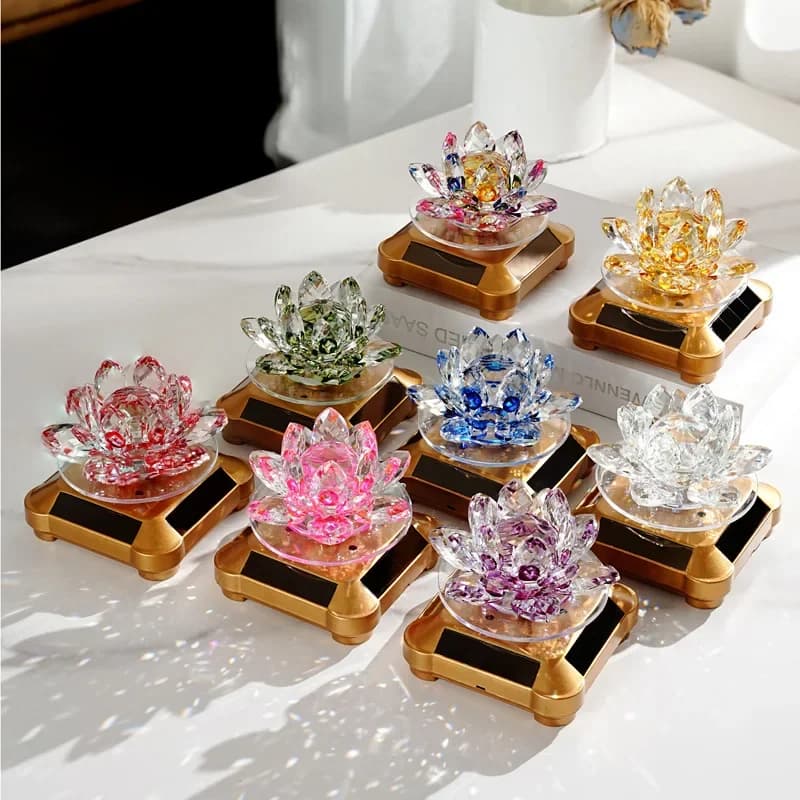Luxury Crystal Lotus Decor Sparkling Feng Shui Car Ornament Elegant Crystal Accent Feng Shui Lucky Ornament for Car & Home Gifts