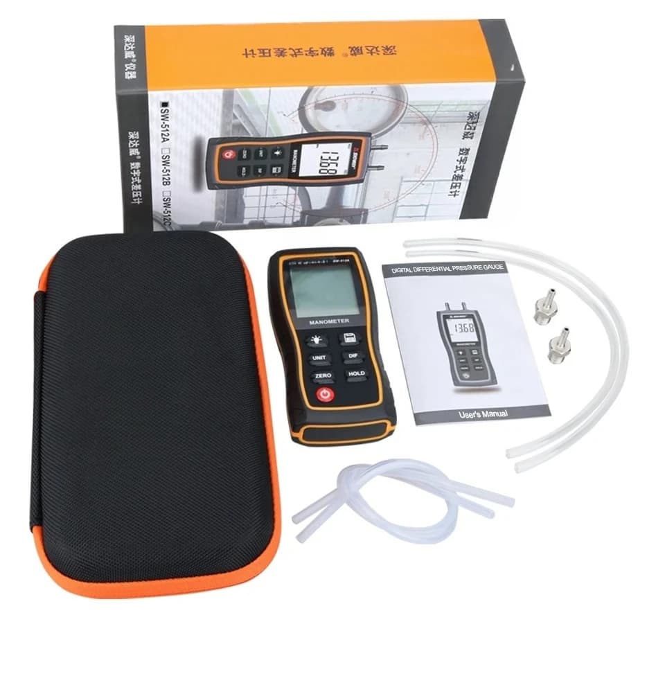 SW-512 Digital Manometer Air Pressure Gauge Professional Pressure Differential Detector ±103.42 KPa Meter Kit Tool