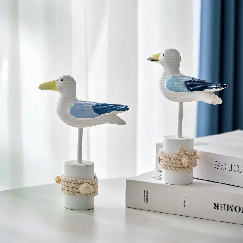 A Pair of Wooden Seagull Statues, Seaside Crafts, Nordic Bird Home Sculptures, Outdoor Garden Courtyard