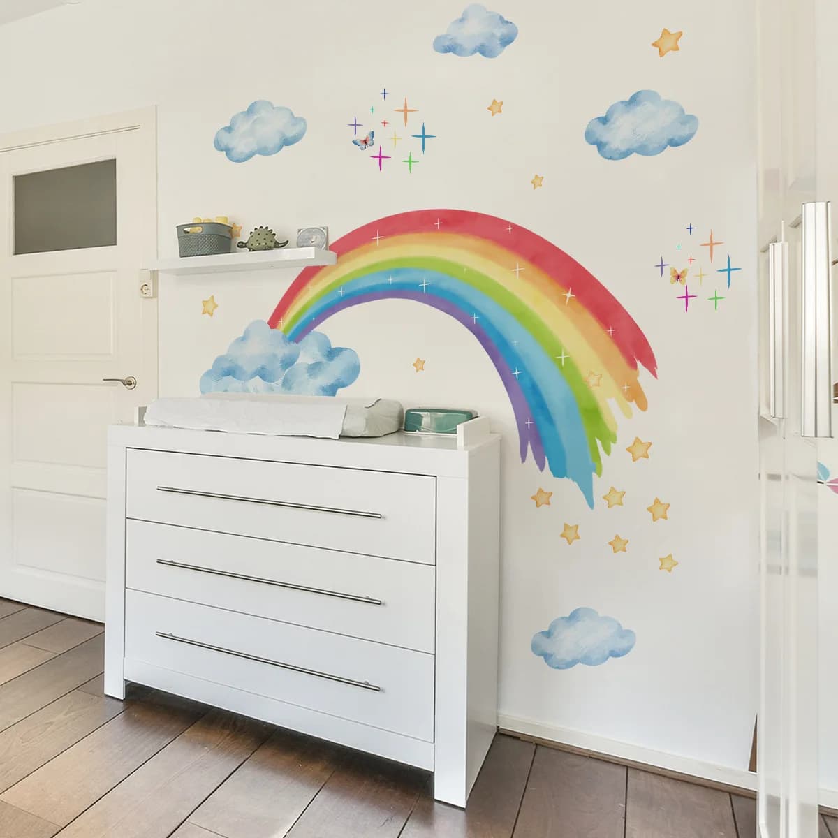 Rainbow Cloud & Butterfly Wall Decals - Removable Celestial Stickers for Dreamy Home & Shop Decor