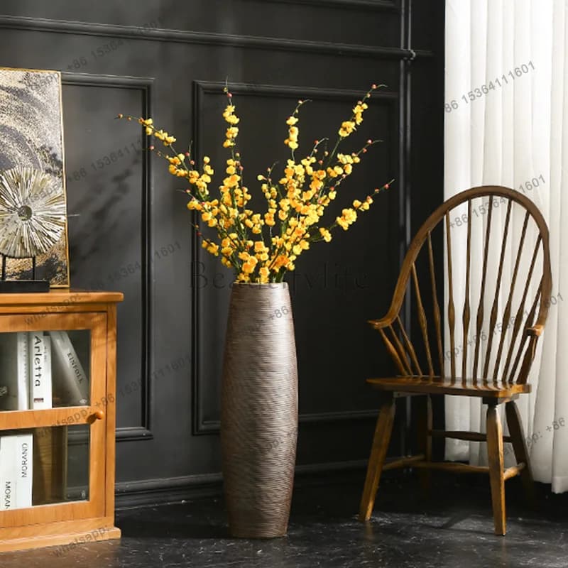 Floor-to-ceiling vase vintage dried flower home light luxury ornaments living room TV cabinet entrance decoration