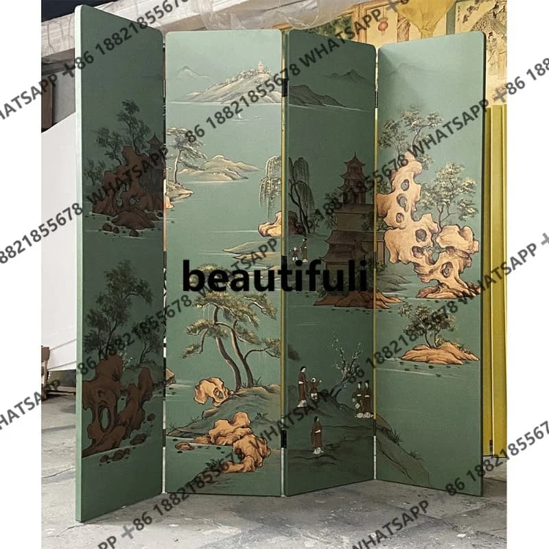Retro hand-painted screen entrance living room gold painting old folding partition hotel screen