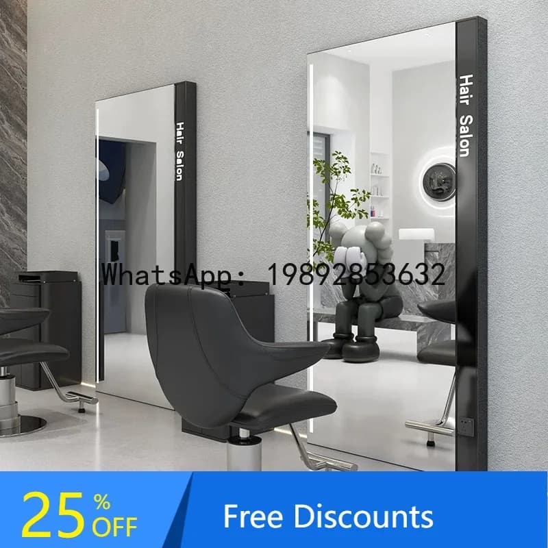 YFY Internet Celebrity Hair Salon Mirror Wall-Mounted with Light  Steel  Alloy Single/Double-Sided Floor- Haircut Mirror