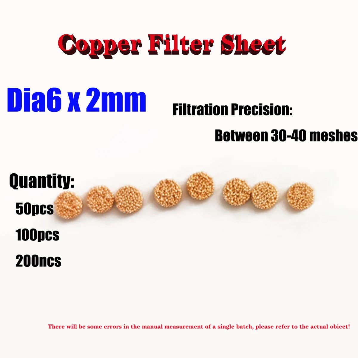 Dia6x2mm Copper Powder Sintered Circular Filter Filtration Granular Air Filter Column Precision Between 30-40 Meshes 50-200pcs