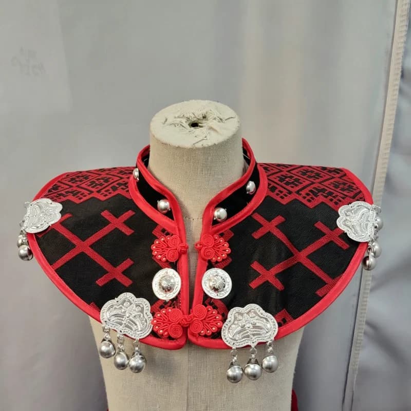 Miao Ethnic Stand Collar Cloud Shoulder Ancient Style Costume Traditional Chinese Minority Ethnic Dance Performance Outfit