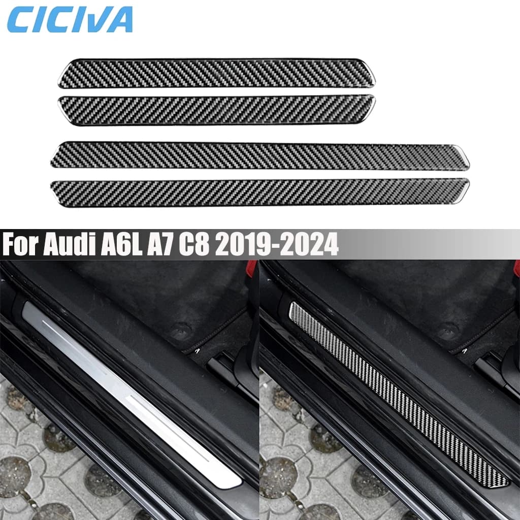 Carbon Fiber Car Accessories Door Sill Threshold Panel Interior Cover Modified Trim Soft Sticker For Audi A6 A6L A7 C8 2019-2024