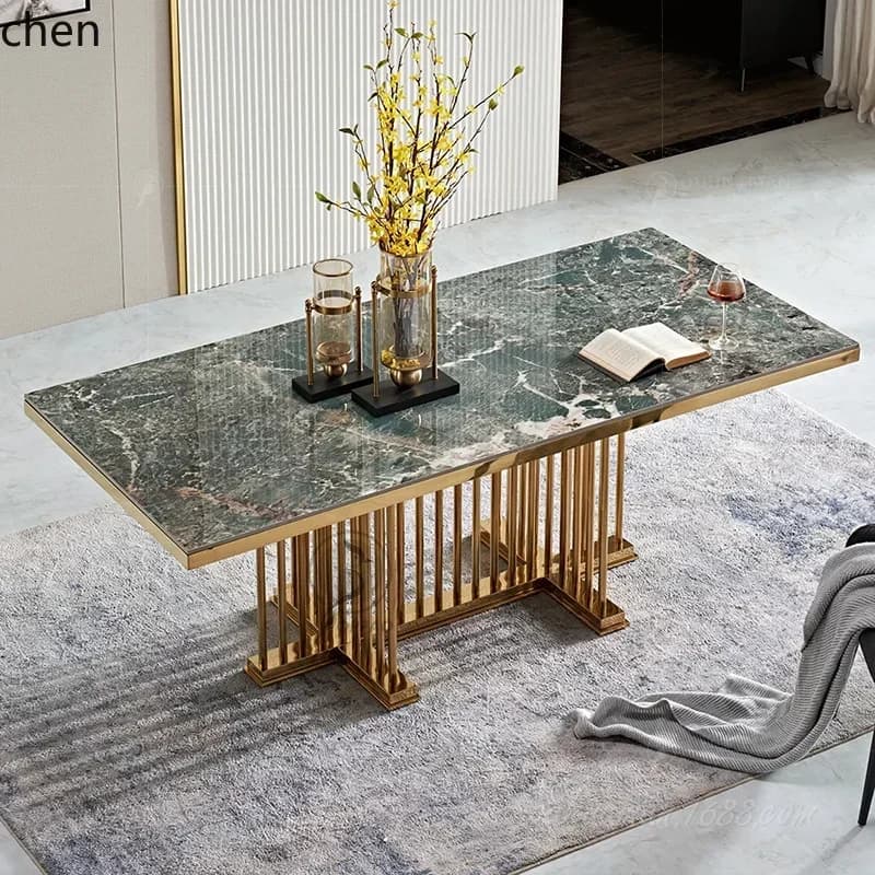 q-1  marble dining table highend household stainless steel dining table and chair set for small spaces