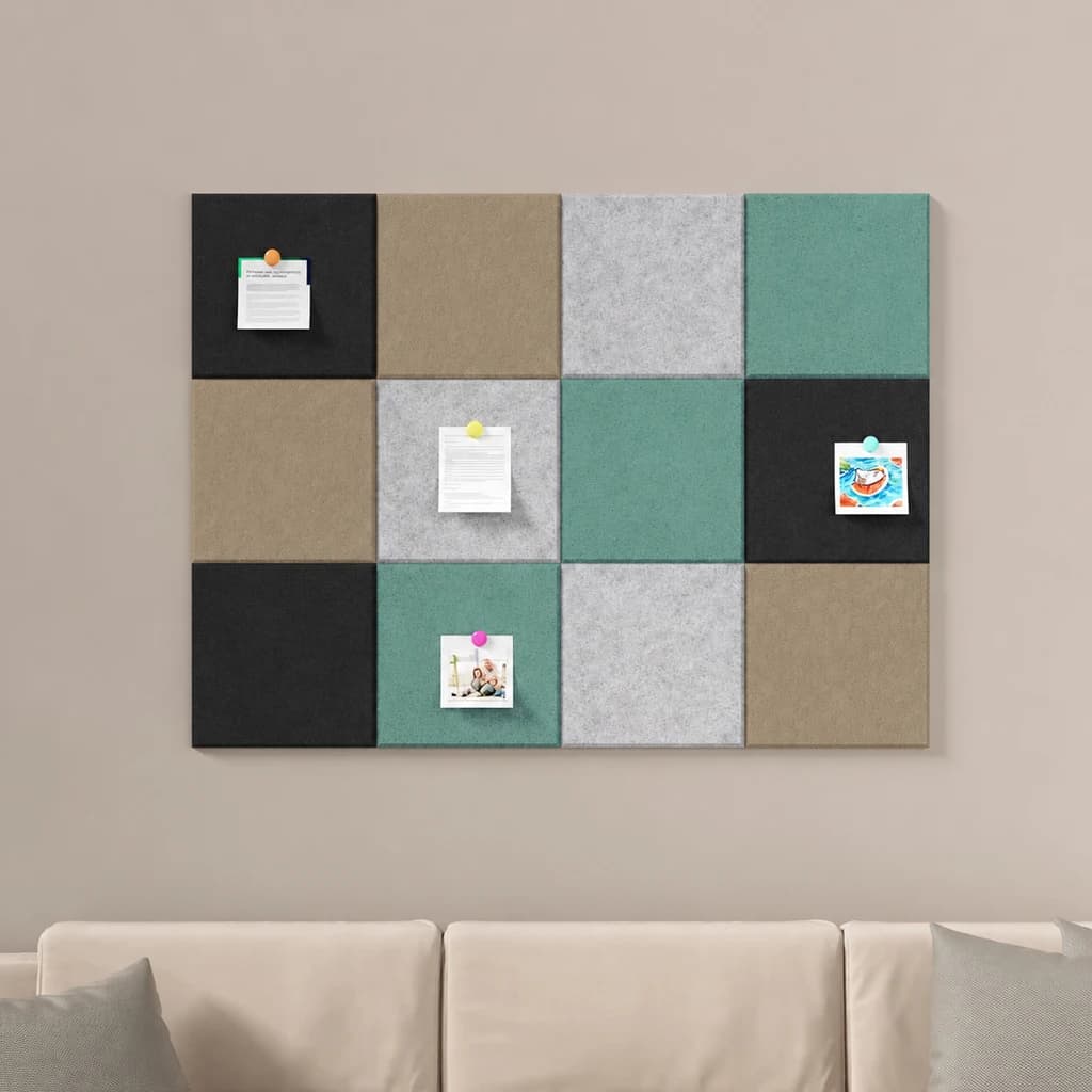 12PCS Soundproof Pads Large Felt Acoustic Wall Panel Decoration Sound-absorbing Cork Tiles Bulletin Pin Boards Home Office Decor