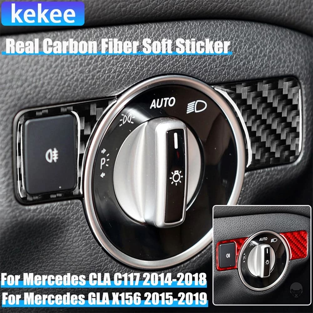 Real Carbon Fiber Car Accessories Dim Light Decorative Cover Soft Sticker For Mercedes CLA C117 2014-2018 GLA X156 2015-2019