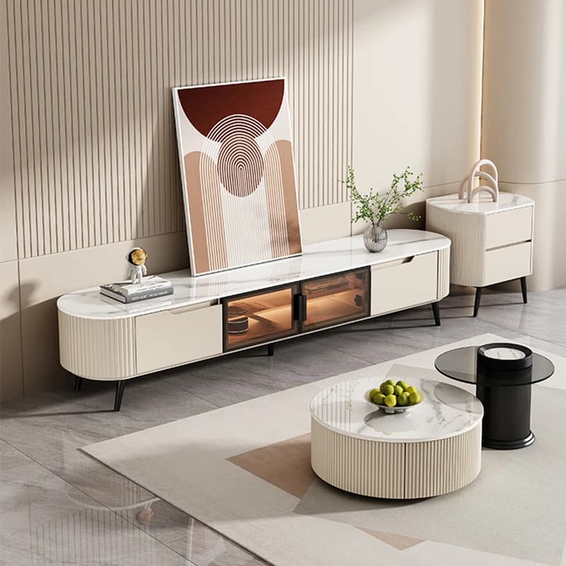 Living Room Trendy Tv Stand Glass Doors Design Storage Luxury Tv Stand Elegant Premium Muebles De Sala Furniture For Home