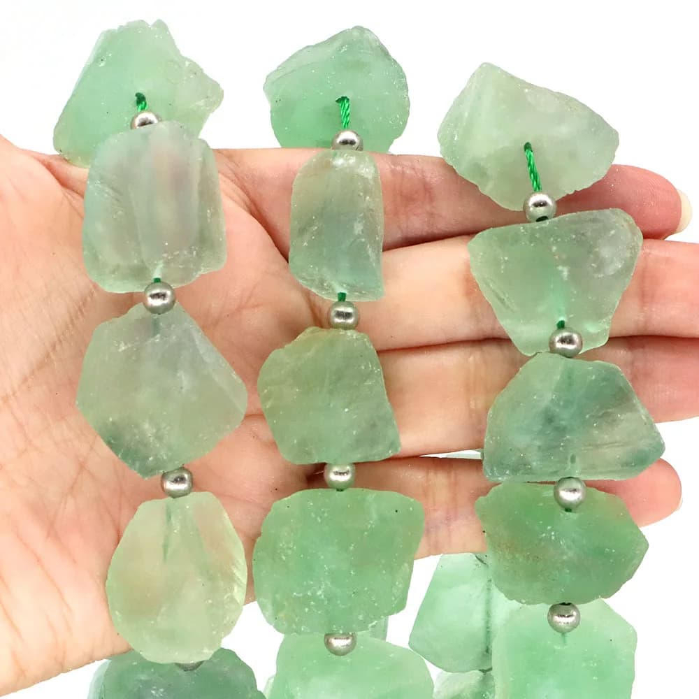 16" Large Rough Natural Stone Green Fluorite Beads Healing Crystal Raw Gems for Jewelry Making DIY Necklace Bracelet Accessories