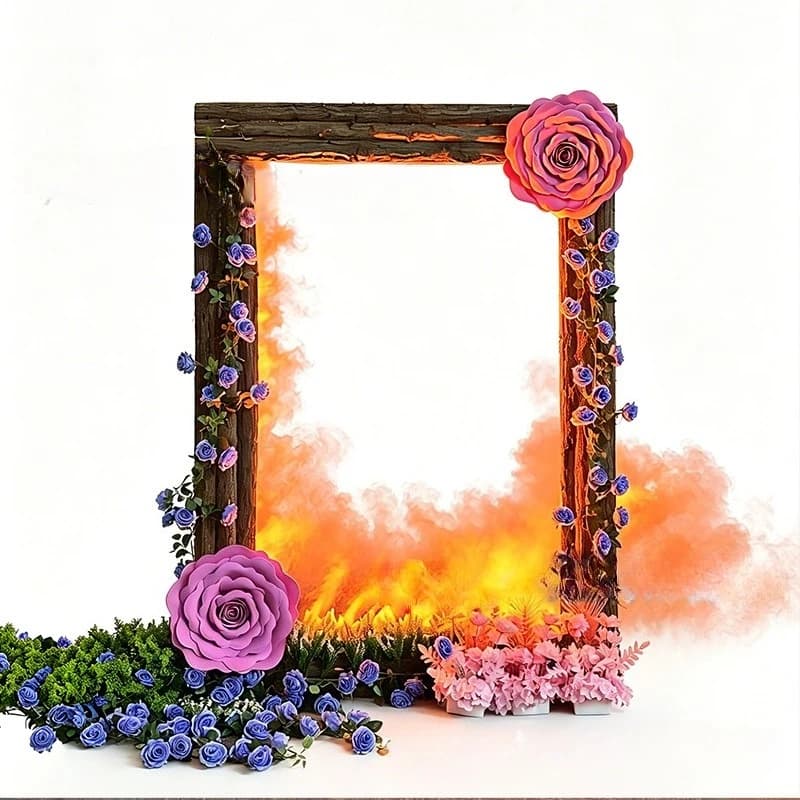 Burning flame photo frame wedding event clock in artifact simulation flame log photo frame prop fire
