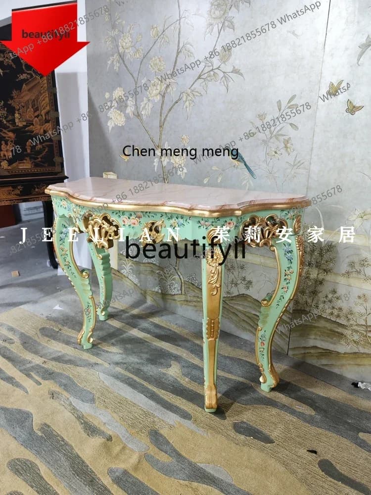 C32 European luxury hand-painted solid wood heavy industry engraving gold painting blue-purple curved edge Xuanguan platform