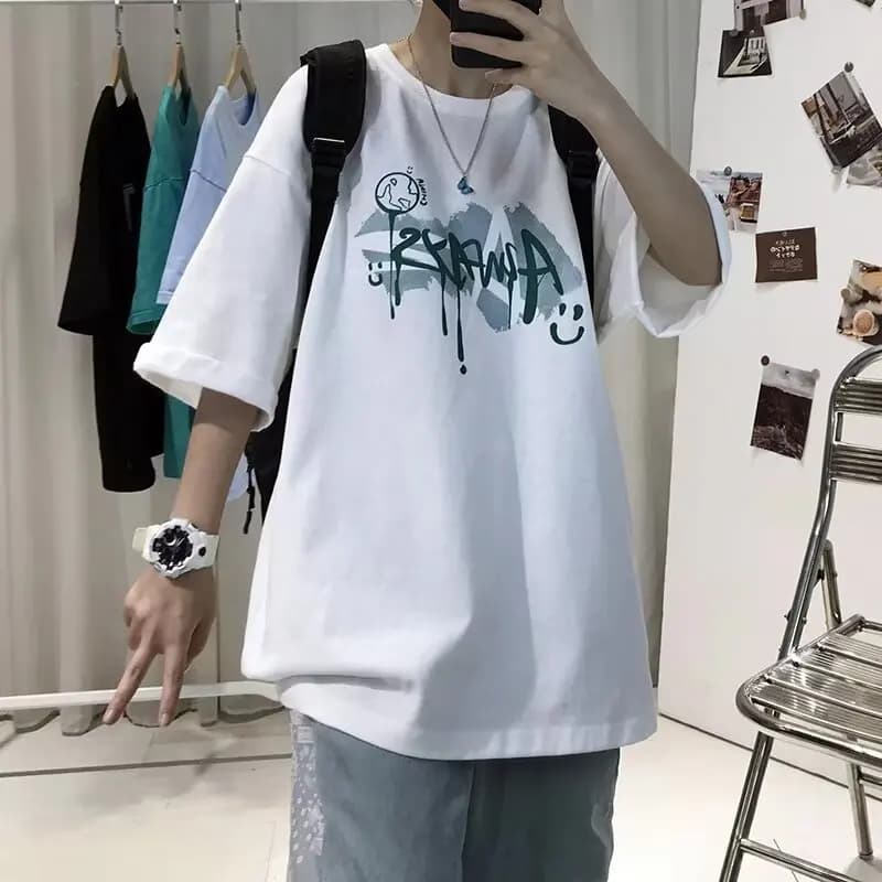 Cotton short sleepvemen's T-shirt loose round neck print trendy tops