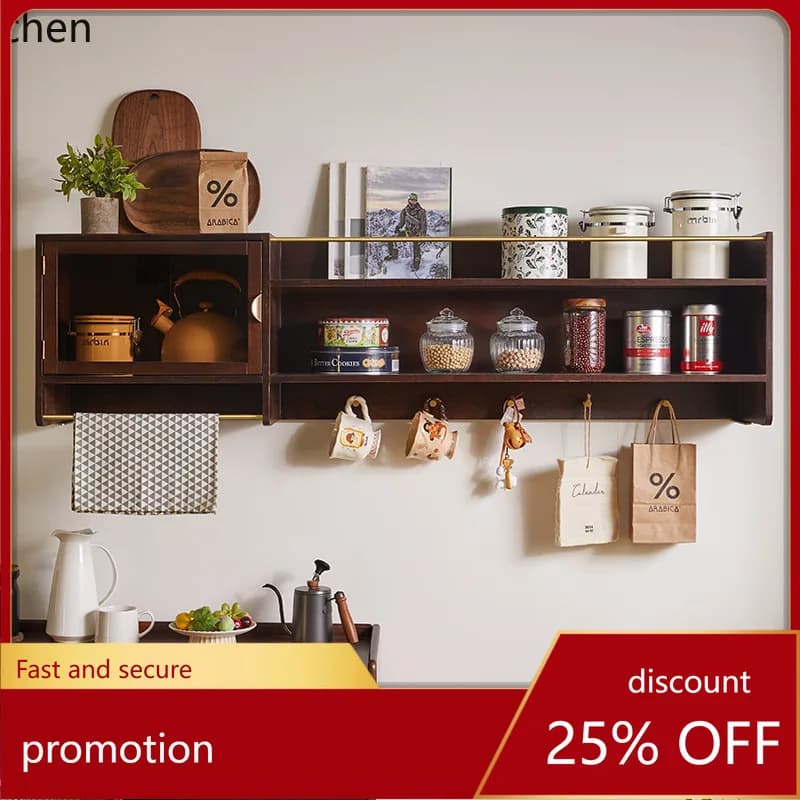 ZML Solid Wood Wall Cabinet Wall Shelf Living Room Vintage Wall-Mounted Glass Cabinet Storage Cabinet