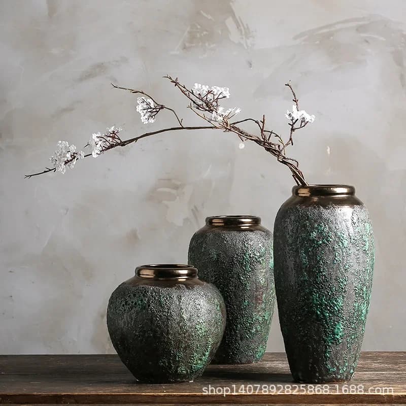 Vintage Distressed Chinese Jingdezhen Ceramic Mini Vase, Living Room Dry Flower Arrangement, Rustic Pottery Planter
