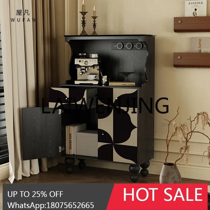 T16- Wall-Mounted French Coffee Side Cabinet Black Storage Organizer Tea Cabinet