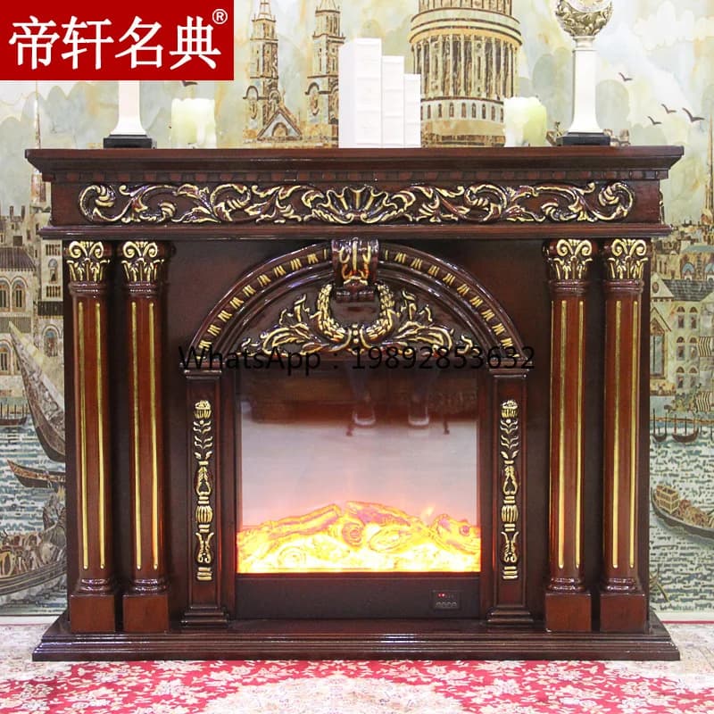 LYY 1.5m European Style Fireplace Decorative Cabinet Solid Wood American Style Fireplace Frame Luxurious Gold Decoration Heating